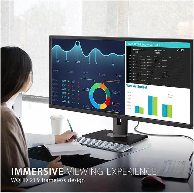 Alt view image 2 of 20 - ViewSonic VG3456 34 Inch 21:9 UltraWide WQHD 1440p Monitor with Ergonomics Design USB Type C Docking Built-In Gigabit Ethernet for Home and Office