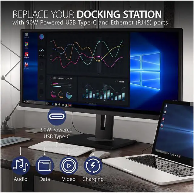 Alt view image 3 of 20 - ViewSonic VG3456 34 Inch 21:9 UltraWide WQHD 1440p Monitor with Ergonomics Design USB Type C Docking Built-In Gigabit Ethernet for Home and Office