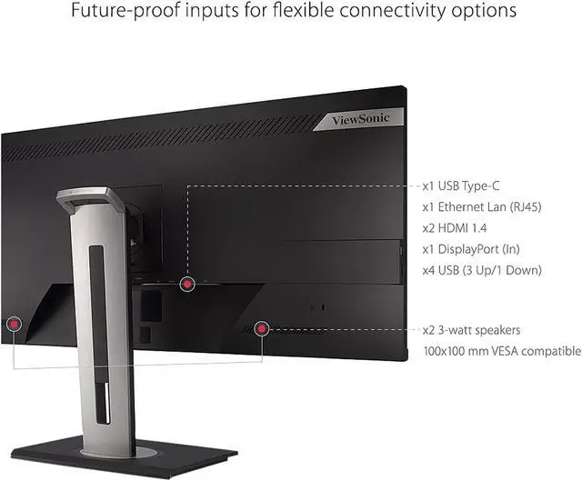 Alt view image 7 of 20 - ViewSonic VG3456 34 Inch 21:9 UltraWide WQHD 1440p Monitor with Ergonomics Design USB Type C Docking Built-In Gigabit Ethernet for Home and Office