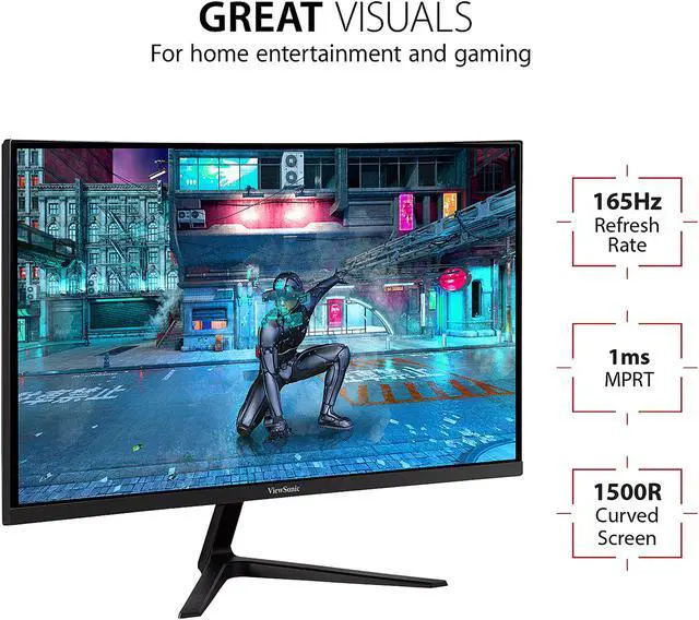 Alt view image 3 of 15 - ViewSonic VX2718-PC-MHD 27 Inch Full HD 1080p 165Hz 1ms Curved Gaming Monitor with Adaptive-Sync Eye Care Frameless HDMI and Display Port