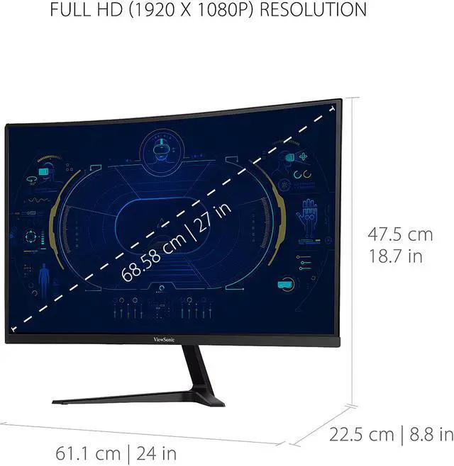 Alt view image 6 of 15 - ViewSonic VX2718-PC-MHD 27 Inch Full HD 1080p 165Hz 1ms Curved Gaming Monitor with Adaptive-Sync Eye Care Frameless HDMI and Display Port