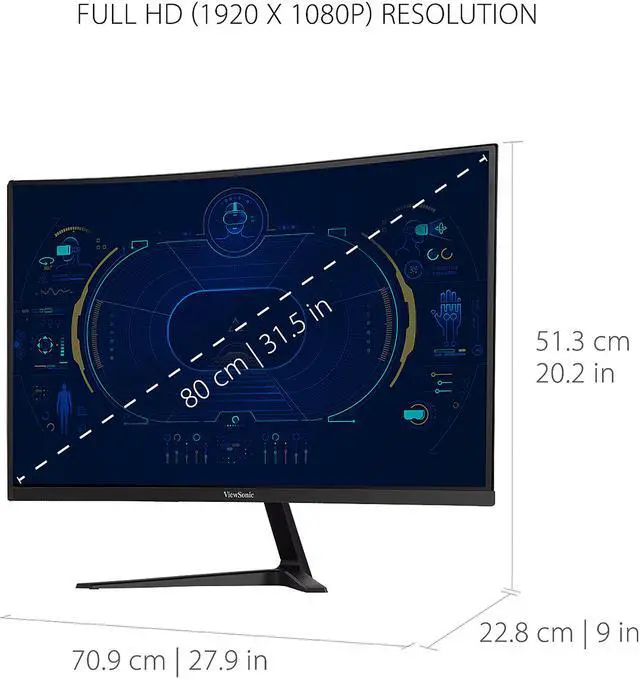 Alt view image 6 of 18 - ViewSonic VX3218-PC-MHD 32 Inch Full HD 1080p 165Hz 1ms Curved Gaming Monitor with Adaptive-Sync Eye Care Frameless HDMI and Display Port