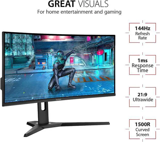 Alt view image 2 of 16 - ViewSonic VX3418-2KPC 34 Inch 21:9 UltraWide WQHD 1440p 144Hz 1ms Curved Gaming Monitor with Adaptive-Sync Eye Care HDMI and Display Port