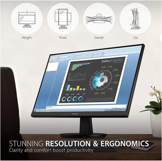 Alt view image 3 of 19 - ViewSonic VA2747-MHJ 27 Inch Full HD 1080p Monitor with Advanced Ergonomics, Ultra-Thin Bezel, Adaptive Sync, 75 Hz, Eye Care, HDMI, VGA Inputs for Home and Office