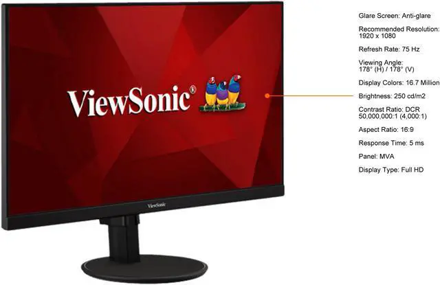 Alt view image 13 of 19 - ViewSonic VA2747-MHJ 27 Inch Full HD 1080p Monitor with Advanced Ergonomics, Ultra-Thin Bezel, Adaptive Sync, 75 Hz, Eye Care, HDMI, VGA Inputs for Home and Office