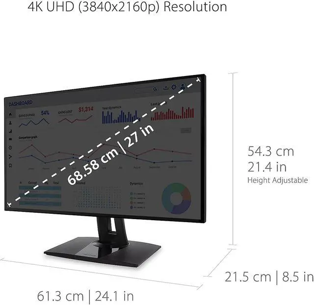 Alt view image 7 of 17 - ViewSonic VP2768a-4K 27 Inch Premium IPS 4K Monitor with Advanced Ergonomics, ColorPro 100% sRGB Rec 709, 14-bit 3D LUT, Eye Care, HDMI, USB Type C, DisplayPort for Professional Home and Office