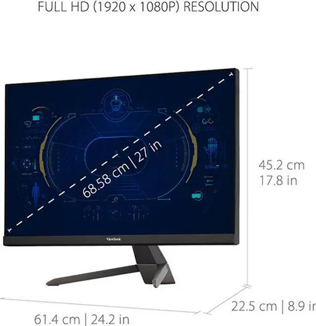 Alt view image 6 of 12 - ViewSonic VX2767-MHD 27 Inch 1080p Gaming Monitor with 75Hz, 1ms, Ultra-Thin Bezels, FreeSync, Eye Care, HDMI, VGA, and DP