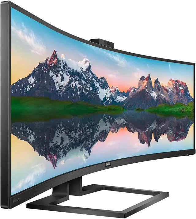 Alt view image 4 of 9 - Philips 499P9H 49" SuperWide Curved Monitor, Dual QHD 5120 x 1440 32:9, USB-C Docking, KVM Switch, HDMI/DisplayPort, Windows Hello Pop-Up Webcam, SmartEgoBase, LightSensor
