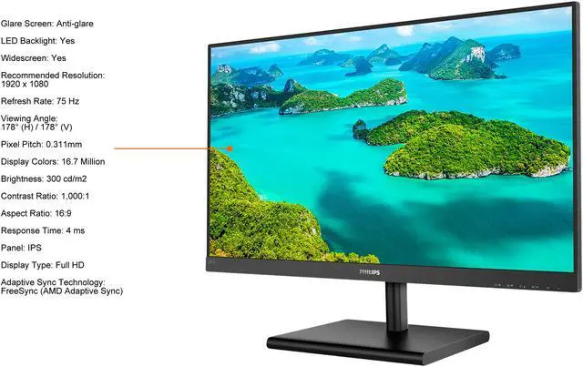 Alt view image 4 of 7 - PHILIPS 271E1S 27" Full HD 1920 x 1080 75Hz IPS AMD FreeSync, VGA HDMI VESA Tilt Monitor