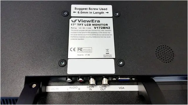 Alt view image 5 of 6 - ViewEra V172BN2 Black 17" LCD/LED Video Monitor, 250cd/m2, 1000:1, BNC In/Out, D-Sub