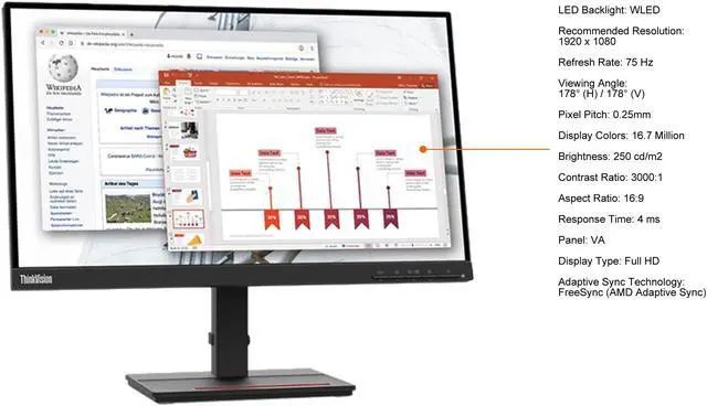 Alt view image 6 of 10 - Lenovo ThinkVision S22e-20 62C6KAT1UK 21.5" Full HD 1920 x 1080 75 Hz D-Sub, HDMI FreeSync (AMD Adaptive Sync) Monitor