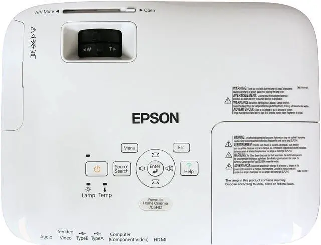 Alt view image 7 of 9 - EPSON PowerLite Home Cinema 705HD 720P 1280x720 2500 Lumens Home Theater 3LCD Projector