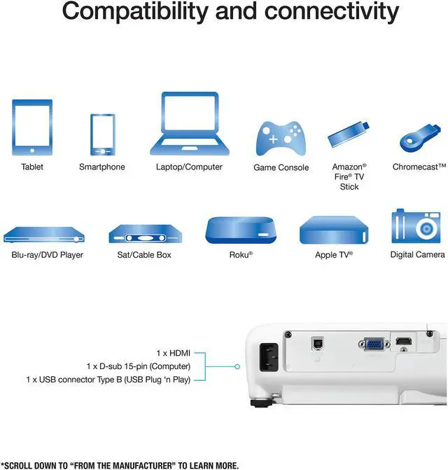 Alt view image 3 of 8 - Epson VS260 3-Chip 3LCD XGA Projector, 3,300 Lumens Color Brightness, 3,300 Lumens White Brightness, HDMI, Built-in Speaker, 15,000:1 Contrast Ratio