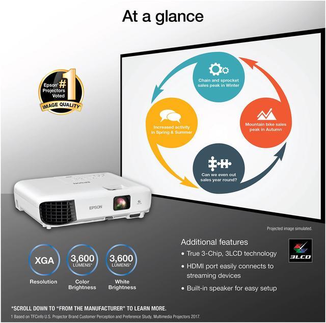 Alt view image 2 of 8 - Epson EX3280 3-Chip 3LCD XGA Projector with Built-in Speaker (V11H975020) - White