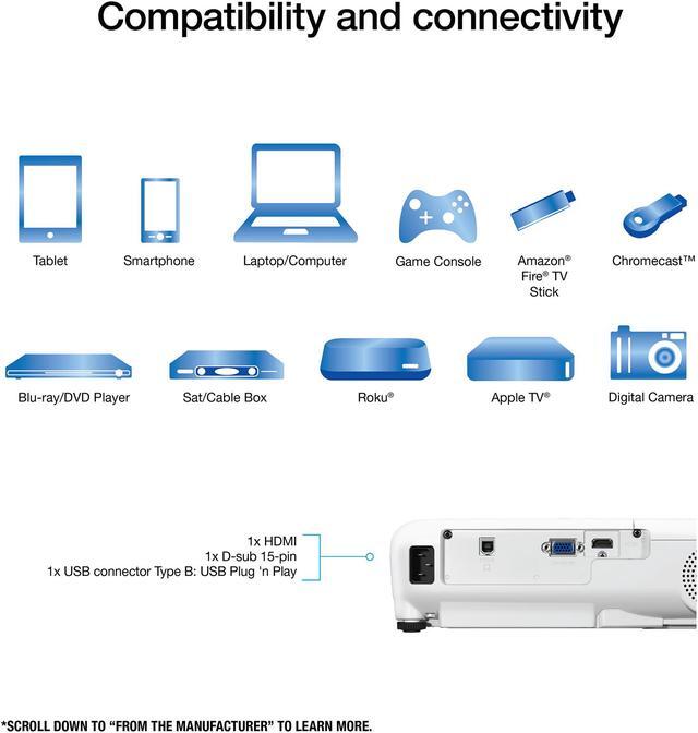 Alt view image 4 of 8 - Epson EX3280 3-Chip 3LCD XGA Projector with Built-in Speaker (V11H975020) - White