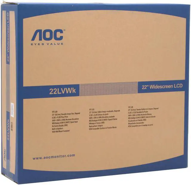 Alt view image 12 of 12 - AOC 22" Active Matrix, TFT LCD WSXGA+ LCD Monitor 5 ms D-Sub, DVI-D 22LVWk