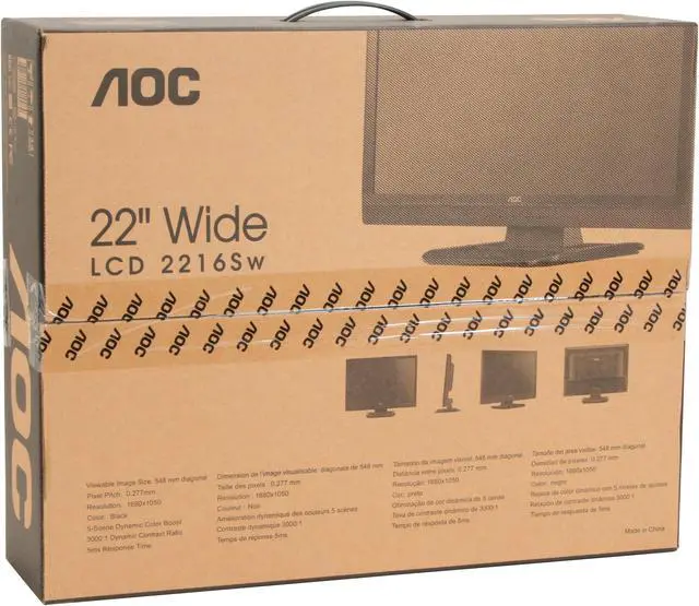 Alt view image 13 of 13 - AOC 21.6" Active Matrix, TFT LCD WSXGA+ LCD Monitor 5 ms D-Sub 2216SW