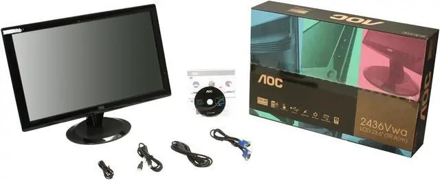 Alt view image 8 of 8 - AOC 24" 60 Hz Active Matrix, TFT LCD LCD Monitor 5 ms D-Sub, DVI-D 2436Vwa