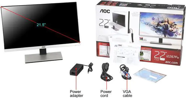 Alt view image 7 of 7 - AOC I2267FW 22-Inch Class IPS Frameless/Slim LED Monitor, Full HD,250 cd/m2 Brightness,5ms,50M:1 DCR,VGA/DVI