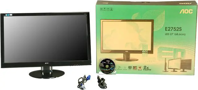 Alt view image 7 of 7 - AOC 52 Series e2752She Glossy Black 27" HDMI Widescreen LED Backlight Slim Monitor 300 cd/m2 DCR 20,000,000:1