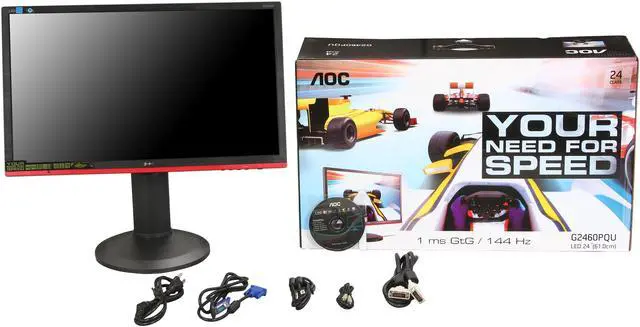 Alt view image 10 of 10 - AOC G2460PQU 24" 1ms Black/Red Extreme Professional 144 Hz Gaming LED Monitor, 1920 x 1080, 80000000:1, 350 cd/m2, 16:9, HDMI, VGA, USB, DVI-D, Display Port, Tilt, Built-in Speaker
