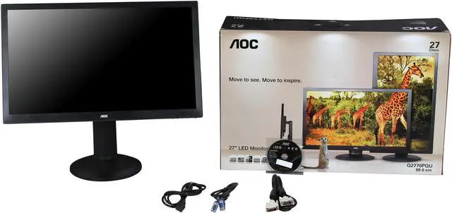 Alt view image 10 of 10 - AOC Q2770PQU Black  27" 5ms WQHD HDMI Widescreen LED Backlight LCD Monitor IPS Panel 300 cd/m2 20,000,000:1 height&Pivot adjustable Built-in Speakers&USB 3.0