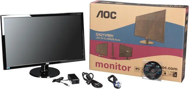 Alt view image 7 of 7 - AOC I2421VWH Black 24" 5ms HDMI Widescreen LED Backlight LCD Monitor IPS 250 cd/m2 20,000,000:1 HDMI, VGA and DVI-D