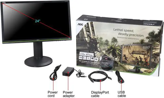 Alt view image 9 of 9 - AOC G2460PG 24" Gaming Monitor, G-SYNC, FHD (1920x1080), TN Panel, 144Hz, 1ms, Height Adjustable, DisplayPort, USB