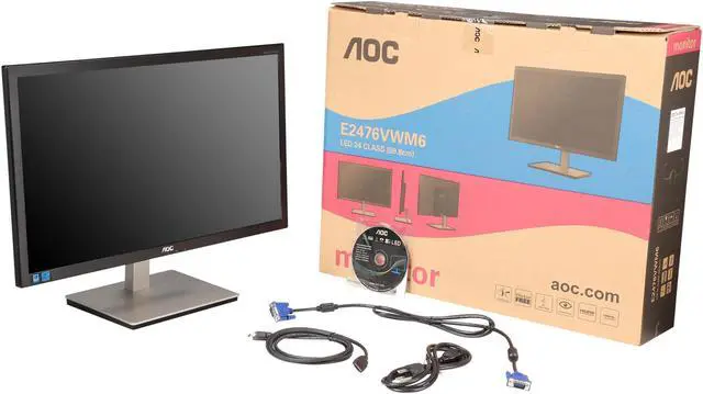 Alt view image 8 of 8 - AOC E2476VWM6 24" 1ms Black Full HD 1080P Anti-Blue Light Monitor, 1920 x 1080, 20,000,000:1, 250 cd/m2, 16:9, HDMI, VGA