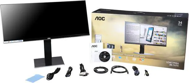 Alt view image 11 of 11 - AOC U3477PQU Black 34" 5ms UltraWide WQHD LED Backlight LCD Monitor IPS Panel DC 70Million:1(1000:1) 320 cd/m2, USB3.0, Height & Pivot adjustable, Speakers