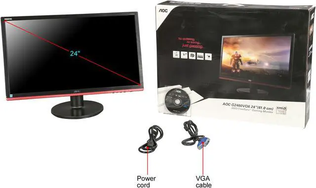 Alt view image 9 of 8 - AOC Gaming G2460VQ6 24" Gaming Monitor, Full HD 1920x1080, 1ms Response Time, AMD FreeSync, 75Hz, Anti-Blue Light, FlickerFree, DisplayPort/HDMI/VGA, VESA Compatible