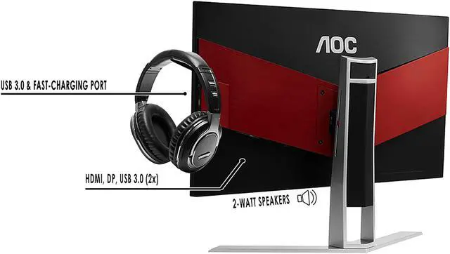 Alt view image 7 of 7 - AOC AGON AG271QG 27" Gaming Monitor, QHD 2560 x 1440 IPS Panel, G-SYNC, 165Hz, Height Adjustable, DisplayPort/HDMI, USB 3.0 Hub, VESA