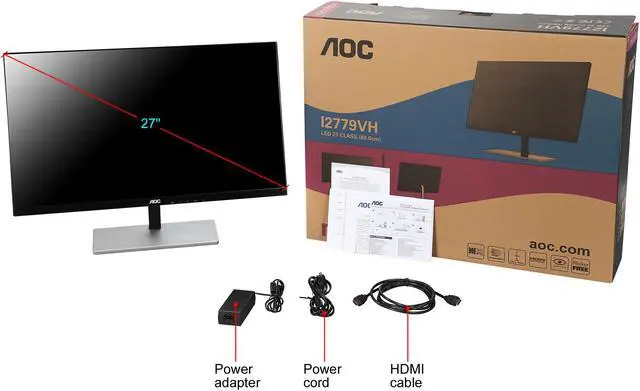 Alt view image 8 of 7 - AOC I2779VH 27" IPS LED Monitor Slim Bezel 5ms 250 cd/m2 HDMI VGA Full HD 1080p Widescreen