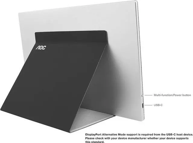 Alt view image 10 of 14 - AOC 15.6" FHD 1080p USB-C Powered Portable, IPS panel, USB Type-C, Tilt, Auto-pivot, Sleek design, 220 cd/m2, 2017 MacBook Pro & XPS compatible (I1601FWUX)