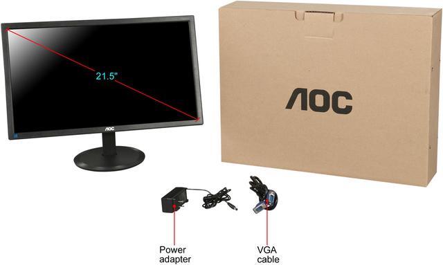Alt view image 9 of 8 - AOC E2280SWDN Black 21.5" LED-Lit Monitor, Full HD 1080p, 5ms, 20M:1 DCR, VGA/DVI, VESA, Narrow Bezel