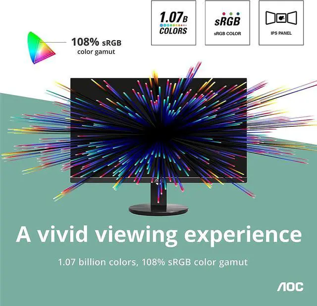 Alt view image 5 of 13 - AOC U2790VQ 27" 4K 3840 x 2160 UHD LED Monitor, IPS Panel, 1 Billion+ Colors, 20M:1 Smart Contrast, DisplayPort/HDMI Inputs, VESA