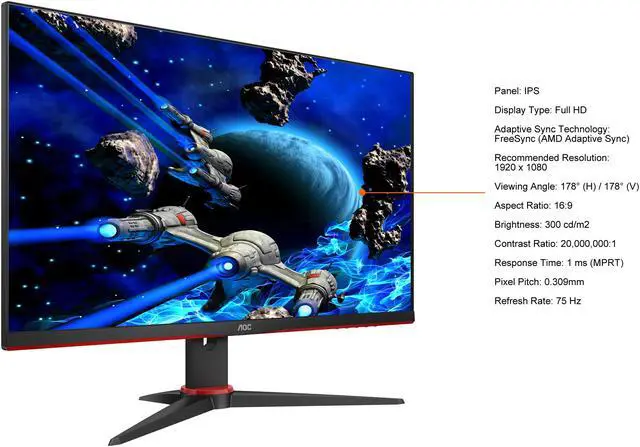 Alt view image 5 of 8 - AOC 24" (23.8" Viewable) 24G2E5 1920 x 1080 FHD 75Hz IPS 1ms (MPRT) AMD FreeSync VGA DisplayPort HDMI VESA Tilt Gaming Monitor