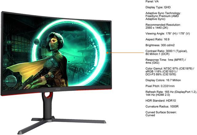 AOC GAMING CQ27G3S Frameless Curved Gaming Monitor, India