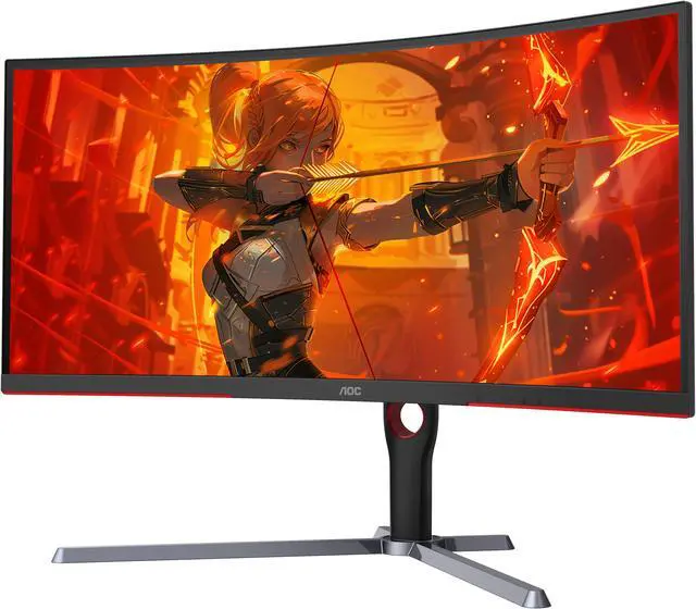 Alt view image 3 of 9 - AOC CU34G3S 34" Frameless Curved Ultrawide Gaming Monitor, WQHD 3440 x1440, 165Hz 1ms, FreeSync Premium, Height Adjustable, 3-Year Zero-Bright-dot, Black