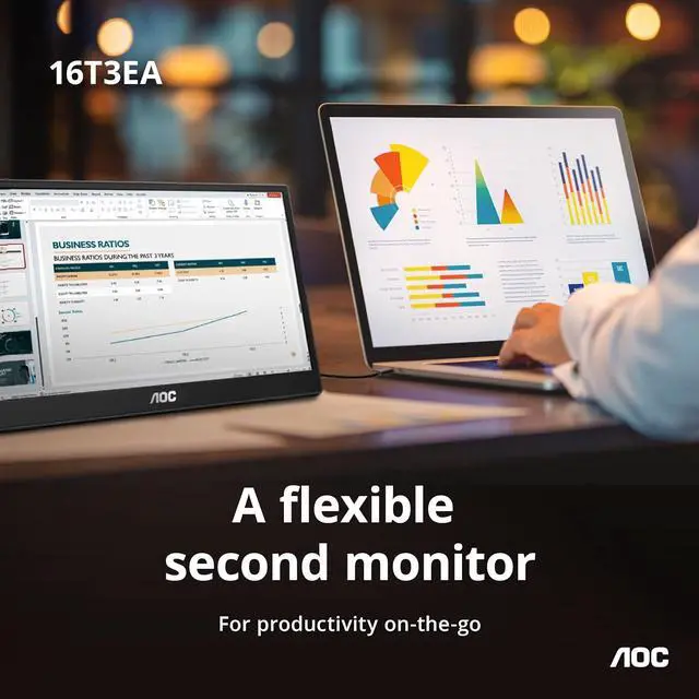 Alt view image 3 of 10 - AOC 16T3EA Black 16" (15.6" Viewable) Monitor