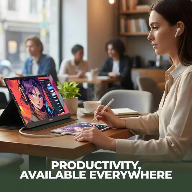 Alt view image 6 of 7 - AOC 16T20 Portable Monitor 15.6" FHD 1080p IPS Display, USB-C x2, Mini HDMI, Built-in Speakers, Travel Monitor with Smart Cover, Compatible with Laptops, MacBook, Gaming Console Ready