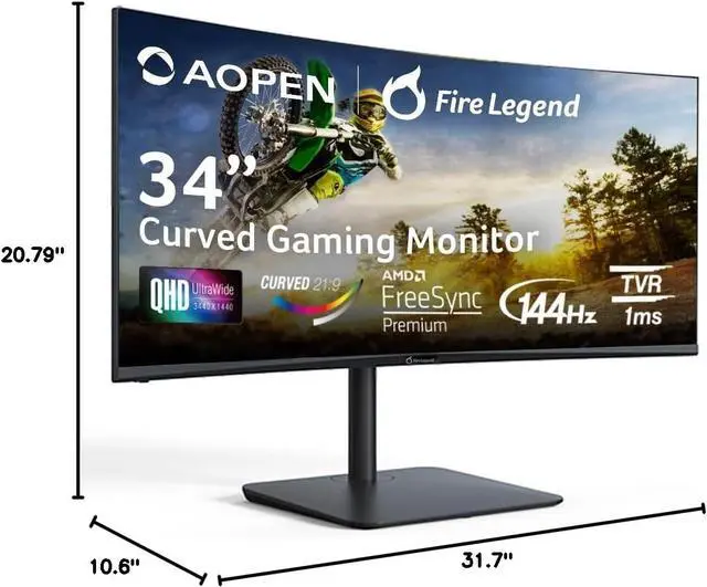 Alt view image 3 of 9 - AOPEN 34HC5CUR Pbmiiphx 34-inch 1500R Curved UWQHD (3440 x 1440) Monitor with AMD FreeSync Premium Technology, Up to 144Hz Refresh Rate and 1ms TVR (1 x Display Port 1.4 & 2 x HDMI 2.0 Ports)
