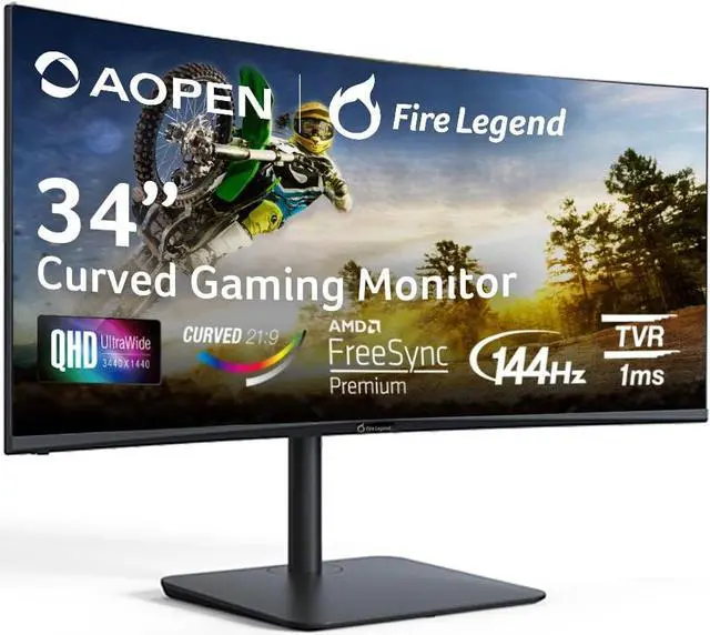 Main image of AOPEN 34HC5CUR Pbmiiphx 34-inch 1500R Curved UWQHD (3440 x 1440) Monitor with AMD FreeSync Premium Technology, Up to 144Hz Refresh Rate and 1ms TVR (1 x Display Port 1.4 & 2 x HDMI 2.0 Ports)