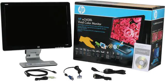 Alt view image 10 of 10 - HP w2408h Black 24" 5ms Widescreen LCD Monitor 400 cd/m2 2000:1 Built in Speakers w/ 2 down USB 2.0 Ports