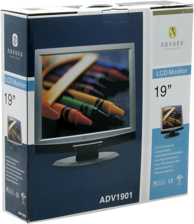 Alt view image 8 of 8 - ADVUEU 19" Active Matrix, TFT LCD SXGA LCD Monitor 25 ms ADV1901B