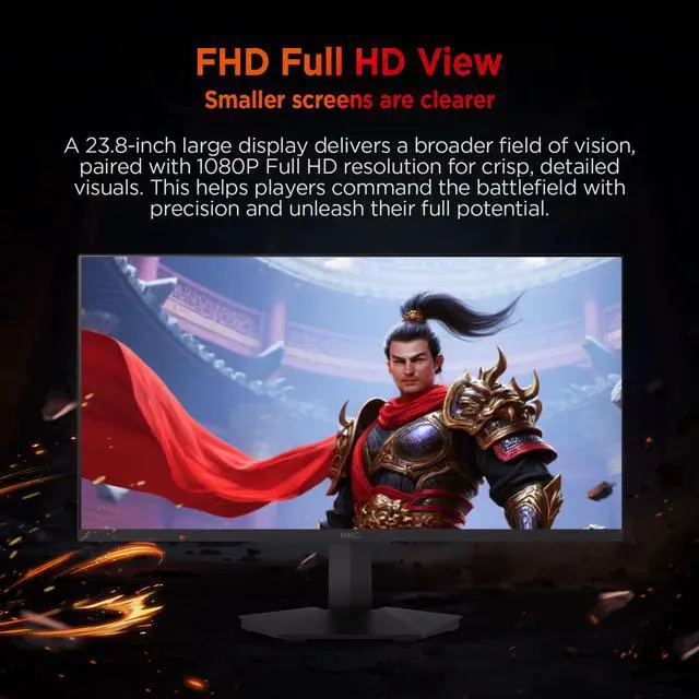 Alt view image 5 of 18 - HKC G24H3D 23.8" 240Hz Gaming Monitor, Full HD Fast IPS Display, 1ms MPRT, 90% DCI-P3, HDR400, HDMI 2.0 + DP 1.4, Hardware Low Blue Light, Tilt Adjustable, VESA Mount – Black