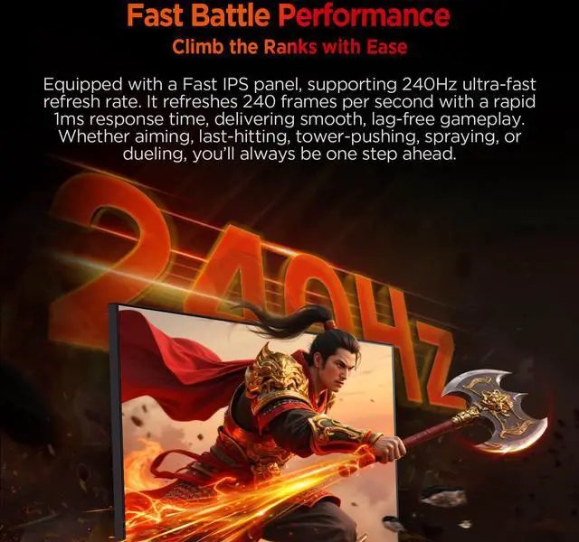 Alt view image 6 of 18 - HKC G24H3D 23.8" 240Hz Gaming Monitor, Full HD Fast IPS Display, 1ms MPRT, 90% DCI-P3, HDR400, HDMI 2.0 + DP 1.4, Hardware Low Blue Light, Tilt Adjustable, VESA Mount – Black