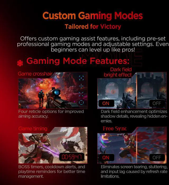 Alt view image 11 of 18 - HKC G24H3D 23.8" 240Hz Gaming Monitor, Full HD Fast IPS Display, 1ms MPRT, 90% DCI-P3, HDR400, HDMI 2.0 + DP 1.4, Hardware Low Blue Light, Tilt Adjustable, VESA Mount – Black