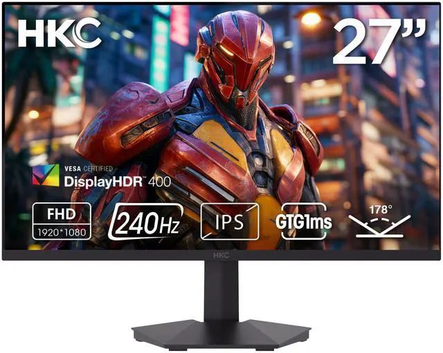 HKC 27" Full HD 240Hz Fast IPS 1ms HDR400 90% DCI-P3 Hardware Low Blue Light 125% sRBG Compact Stand Gaming Computer Monitor G27H3D
