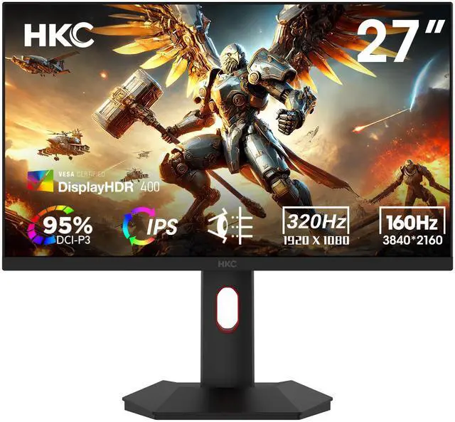 HKC 27" Dual Mode UHD 4K 160Hz Full HD 320Hz Fast IPS 1ms HDR400 95% DCI-P3 DIC Hardware Low Blue Light Gaming Monitor with Height Adjustable, Pivot, Swivel & Tilt Stand G27H7P